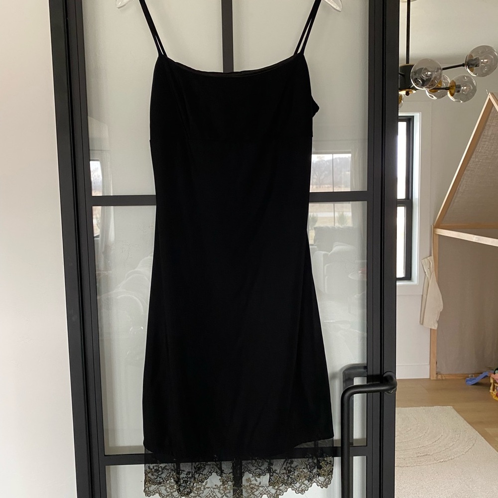 Vintage 90’s y2k style City Triangles Black Dress with lace trim